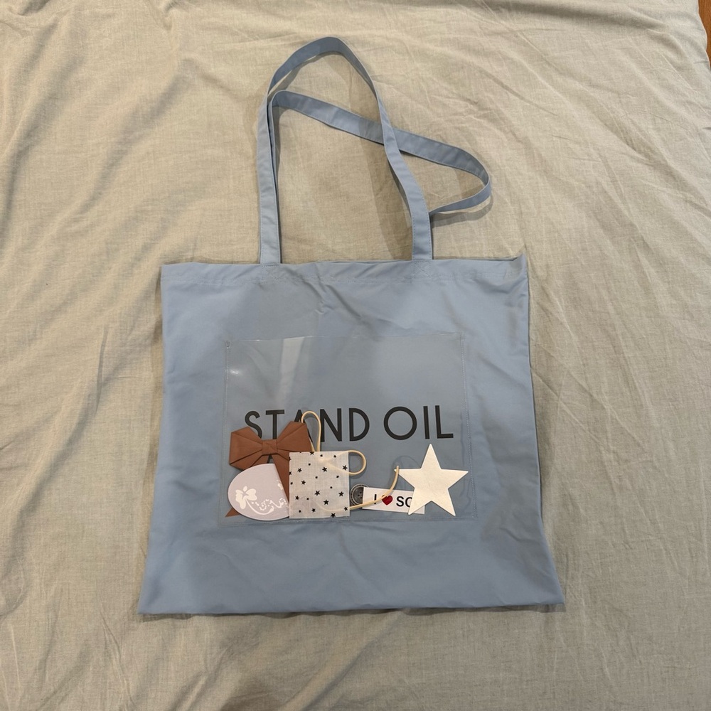 Stand Oil Tote Bag - Blue with Vinyl Front Pocket (from NYC Pop Up!)